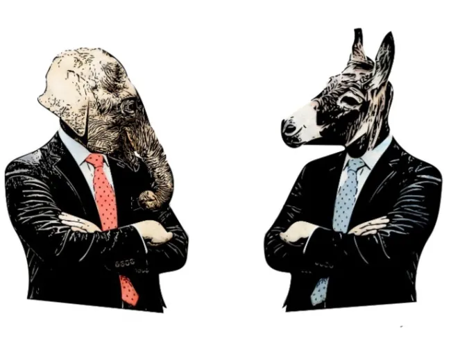 men with elephant and donkey heads